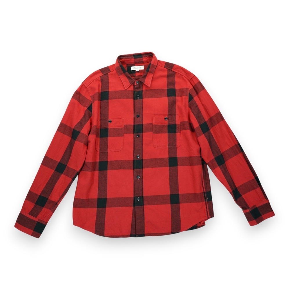 Madewell Heavyweight Twill Work Shirt Red Windowpane Plaid Men's  Long Sleeve XL